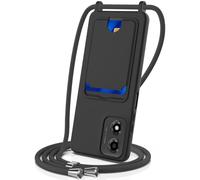 Coque pour Moto G04/G04S/G24/E14 avec Cordon, Etui avec Collier - Tour de Cou Lanière en Corde - Silicone Housse avec Réglable Chaine pour Moto G04/G04S/G24/E14,Bandouliere,Porte Cartes-Noir
