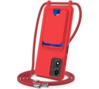 Coque pour Moto G04/G04S/G24/E14 avec Cordon, Etui avec Collier - Tour de Cou Lanière en Corde - Silicone Housse avec Réglable Chaine pour Moto G04/G24/E14,Bandouliere,Porte Cartes-Rouge