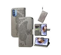 Coque pour MOTO G31 Etui en PU avec Porte Cartes Papillon Portefeuille Magnétique Gris