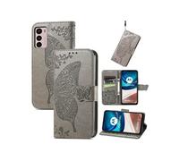 Coque pour MOTO G42 Etui en PU avec Porte Cartes Papillon Portefeuille Magnétique Gris