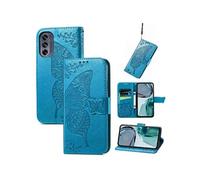 Coque pour MOTO G62 Etui en PU avec Porte Cartes Papillon Portefeuille Magnétique Bleu