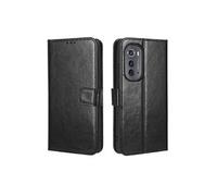Coque pour Motorola EDGE 2022 Protection Antichoc Effet Etui Cuir et Intérieur TPU avec Porte-Cartes Fonction de Suppport Noir