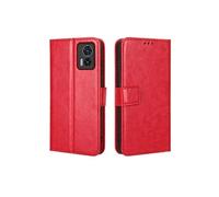 Coque pour Motorola Edge 30 Lite Protection Antichoc Effet Etui Cuir et Intérieur TPU avec Porte-Cartes Fonction de Suppport Rouge