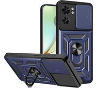 Coque Pour Motorola Edge 40 Étui Coulissante Couverture Bague Support Rotatif Kickstand De Voiture Magnétique Antichoc Bumper Armor Housse Cover, Bleu