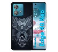 Coque Pour Motorola Edge 40 Neo - Loup Fond Gris - Silicone - Noir