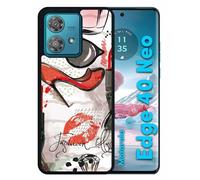 Coque Pour Motorola Edge 40 Neo - Motif Girly Fond Blanc - Silicone - Noir