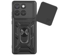 Coque pour Motorola Edge 60 Fusion avec Bague Support et Cache Caméra Coulissant Noir