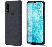 Coque pour Motorola G Pure - Bleu foncé - Avec protection d'écran en verre trempé - Absorption des chocs - Découpes ouvertes - Compatible avec Moto G Pure