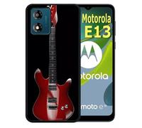 Coque Pour Motorola Moto E13 - Guitare Red - Silicone - Noir