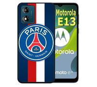 Coque Pour Motorola Moto E13 - Psg Paris Saint Germain Bleu Blanc Rouge - Silicone - Noir