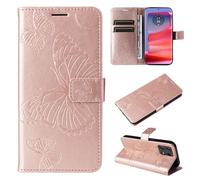 Coque pour Motorola Moto Edge 50 Pro 5G,PU Cuir Housse Magnétique étui Telephone Portable Fonction Support,Or rose Papillons P88