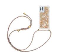 Coque pour Motorola Moto G100 avec Cordon de Collier, Coque avec Cordon Paillette Liquide Étui TPU Housse, Collier RéglableTéléphone Portable Lanyard Case Motorola Moto G100，d'or
