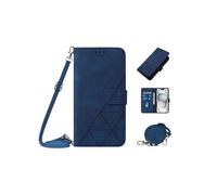 Coque pour Motorola MOTO G14 Protection Flip Folio Cuir PU Portefeuille Couverture Etui en Cuir avec Lanière à Bandoulière - Bleu
