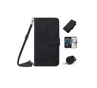 Coque pour Motorola MOTO G14 Protection Flip Folio Cuir PU Portefeuille Couverture Etui en Cuir avec Lanière à Bandoulière - Noir