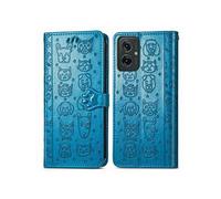 Coque pour Motorola Moto G35 Etui Magnétique Portefeuille Mignon Chat Embossée Premium PU Cuir Flip Antichoc Housse avec Fentes pour Cartes Bleu