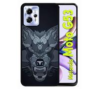 Coque Pour Motorola Moto G53 - Loup Fond Gris - Silicone - Noir