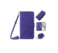 Coque pour Motorola MOTO G54 Protection Flip Folio Cuir PU Portefeuille Couverture Etui en Cuir avec Lanière à Bandoulière - Violet