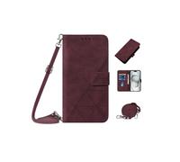 Coque pour Motorola MOTO G54 Protection Flip Folio Cuir PU Portefeuille Couverture Etui en Cuir avec Lanière à Bandoulière - Rouge