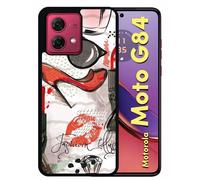 Coque Pour Motorola Moto G84 - Motif Girly Fond Blanc - Silicone - Noir