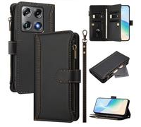 Coque pour Motorola Moto Signature 5G, Fermeture éclair Case Portefeuille en Cuir PU avec Cover en TPU, Étui Multifonctionnel 9 Porte-Cartes Housse pour Motorola Moto Signature 5G, Noir