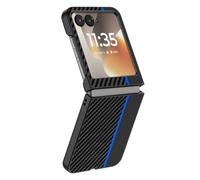 Coque pour Motorola Razr 70 Effet Fibres de Carbone Protection Rigide Bleu