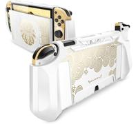 Coque pour Nintendo Switch OLED 2021 [Série Blade] Case Dockable Protection Ergonomique Poignée TPU Étui NS OLED Compatible avec Nintendo Switch OLED et Manettes Joy-Con (Blanc/Or)