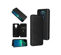 Coque pour Nokia 1.4 Premium en Cuir PU Fibre de Carbone Flip Case avec Fentes pour Cartes Fermeture Magnétique Stand Housse ZURSANA Noir