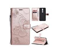 Coque pour Nokia 2.4 ZURSANA Papillon de Protection Etui à Rabat en Cuir PU avec Porte-cartes Magnétique Compatible avec Nokia 2.4 Rose
