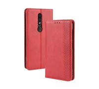 Coque pour Nokia 4.2,Flip magnétique rétro,étui de téléphone en Cuir PU,Conception de Portefeuille avec 3 Fentes à Cartes et 1 Pince à Argent -Red
