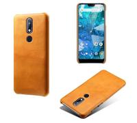 Coque pour Nokia 7.1,Anti-dérapage,Protection Contre Les Chutes,Coquille arrière Simple de Couleur Solide,Design en Cuir d'imitation en Plastique-Orange