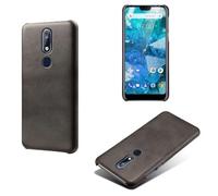 Coque pour Nokia 7.1,Anti-dérapage,Protection Contre Les Chutes,Coquille arrière Simple de Couleur Solide,Design en Cuir d'imitation en Plastique-Black