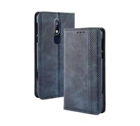 Coque pour Nokia 7.1,Flip magnétique rétro,étui de téléphone en Cuir PU,Conception de Portefeuille avec 3 Fentes à Cartes et 1 Pince à Argent -Blue