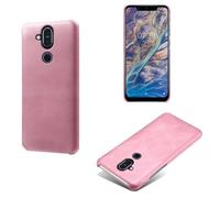Coque pour Nokia 7.1 Plus,Anti-dérapage,Protection Contre Les Chutes,Coquille arrière Simple de Couleur Solide,Design en Cuir d'imitation en Plastique-Pink