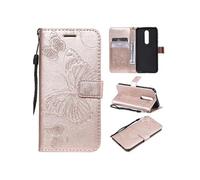 Coque pour Nokia 7.1 ZURSANA Papillon de Protection Etui à Rabat en Cuir PU avec Porte-cartes Magnétique Compatible avec Nokia 7.1 Rose