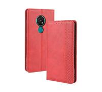 Coque pour Nokia 7.2,Flip magnétique rétro,étui de téléphone en Cuir PU,Conception de Portefeuille avec 3 Fentes à Cartes et 1 Pince à Argent -Red