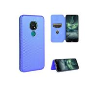 Coque pour Nokia 7.2 Premium en Cuir PU Fibre de Carbone Flip Case avec Fentes pour Cartes Fermeture Magnétique Stand Housse ZURSANA Bleu