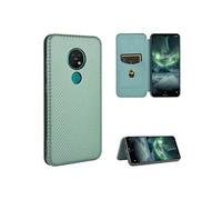 Coque pour Nokia 7.2 Premium en Cuir PU Fibre de Carbone Flip Case avec Fentes pour Cartes Fermeture Magnétique Stand Housse ZURSANA Vert