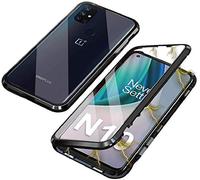 Coque pour OnePlus N10 5G/ Nord N10 5G Cover 360 Degrés Protection Étui[Magnétique Adsorption]Flip Case Métal Bumper Frame Ultra Mince Housse Transparent Avant et Arrière Verre Trempé Cover,Noir