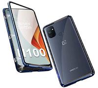 Coque pour OnePlus N100 5G/ Nord N100 5G Cover 360 Degrés Protection Étui[Magnétique Adsorption]Flip Case Métal Bumper Frame Ultra Mince Housse Transparent Avant et Arrière Verre Trempé Cover,Bleu