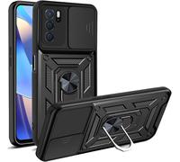 Coque Pour Oppo A16/A16s/A54s - Double Couche Pc+Tpu Antichoc, Cache Objectif Coulissant, Anneau Rotatif 360° Magnétique Avec Support Voiture, Housse Noire