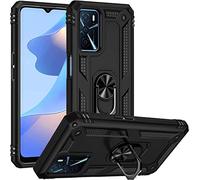 Coque pour OPPO A16 avec anneau magnétique, protection intégrale [qualité militaire] en silicone TPU résistant aux chocs pour OPPO A16 (16,6 cm) (noir hybride)