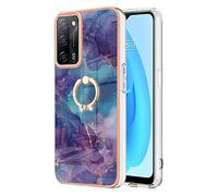 Coque pour OPPO A16/OPPO A16s Marbre,Housse étui gel en silicone Paillette Marbre Texture avec Rotation Bague 360 °Stand Holder anti-dérapant pour OPPO A16/OPPO A16s pare-chocs TPU Souple,Pourpre