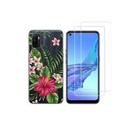 NOVAGO Compatible avec Oppo A53 A53S 4G- Coque Transparente Souple résistante + 2 Films Protection écran Verre trempé 9H (Exotique)