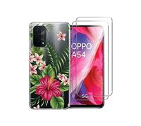 NOVAGO Compatible avec Oppo A54 5G, Oppo A74 5G -Pack Complet- Coque Résistante Transparente avec Motif imprimé + 2 Films Protection écran Verre trempé (Coque +2 Films, Exotique)