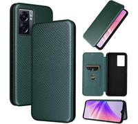 Coque Pour Oppo A57/A77 5g 2022/K10 5g,Realme Narzo 50 5g/V23,Oneplus Nord N300,Cuir Fibre De Carbone Flip Case,Fentes Pour Cartes/Magnetique/Support,Protection Housse,Anti-Choc Cover-Vert