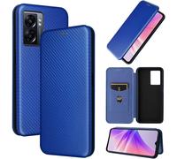 Coque Pour Oppo A57/A77 5g 2022/K10 5g,Realme Narzo 50 5g/V23,Oneplus Nord N300,Cuir Fibre De Carbone Flip Case,Fentes Pour Cartes/Magnetique/Support,Protection Housse,Anti-Choc Cover-Bleu
