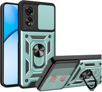 Coque Pour Oppo A60 4g - Housse Verte En Tpu/Pc Avec Cache Lentille Coulissant, Support Anneau Rotatif 360° Et Plaque Magnétique Compatible Support Voiture, Protection Antichoc
