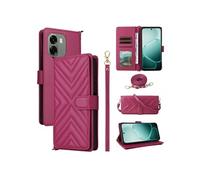 Coque pour OPPO A6X 4G/5G Etui Portefeuille pour Téléphone Portable en Cuir PU Souple avec Fermeture Magnétique Bandoulière Longue et Porte-cartes