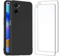 Coque Pour Oppo A76,Oppo A96 4g,Oppo A36 Silicone Ultra Fine Noir Et 2 × Verre Trempé Film Protection Écran Pour Oppo A76,Oppo A96 4g,Oppo A36