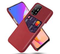 Coque pour Oppo A94 5G,Antidérapant,Pprotection Contre la Chute à 360°,Résistance aux Empreintes digitales,Caisse en Cuir en Toile et en PU avec 1 Fente pour Cartes derrière-Red